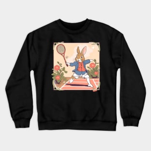 Funny Tennis Player of Rabbit Bunny in the Tennis Game Lover Crewneck Sweatshirt